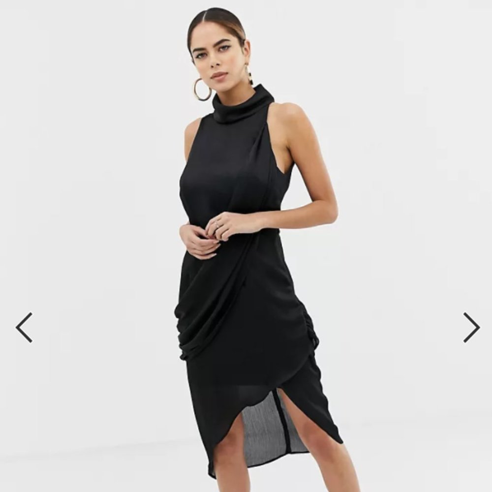 ASOS DESIGN high neck crossover drape midi dress